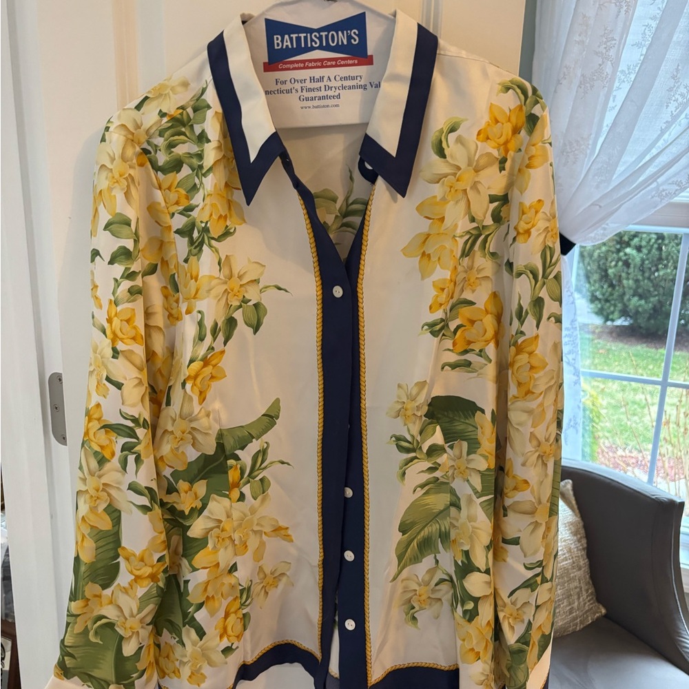 Tommy Bahama Floral Button-Up Blouse in White & Yellow